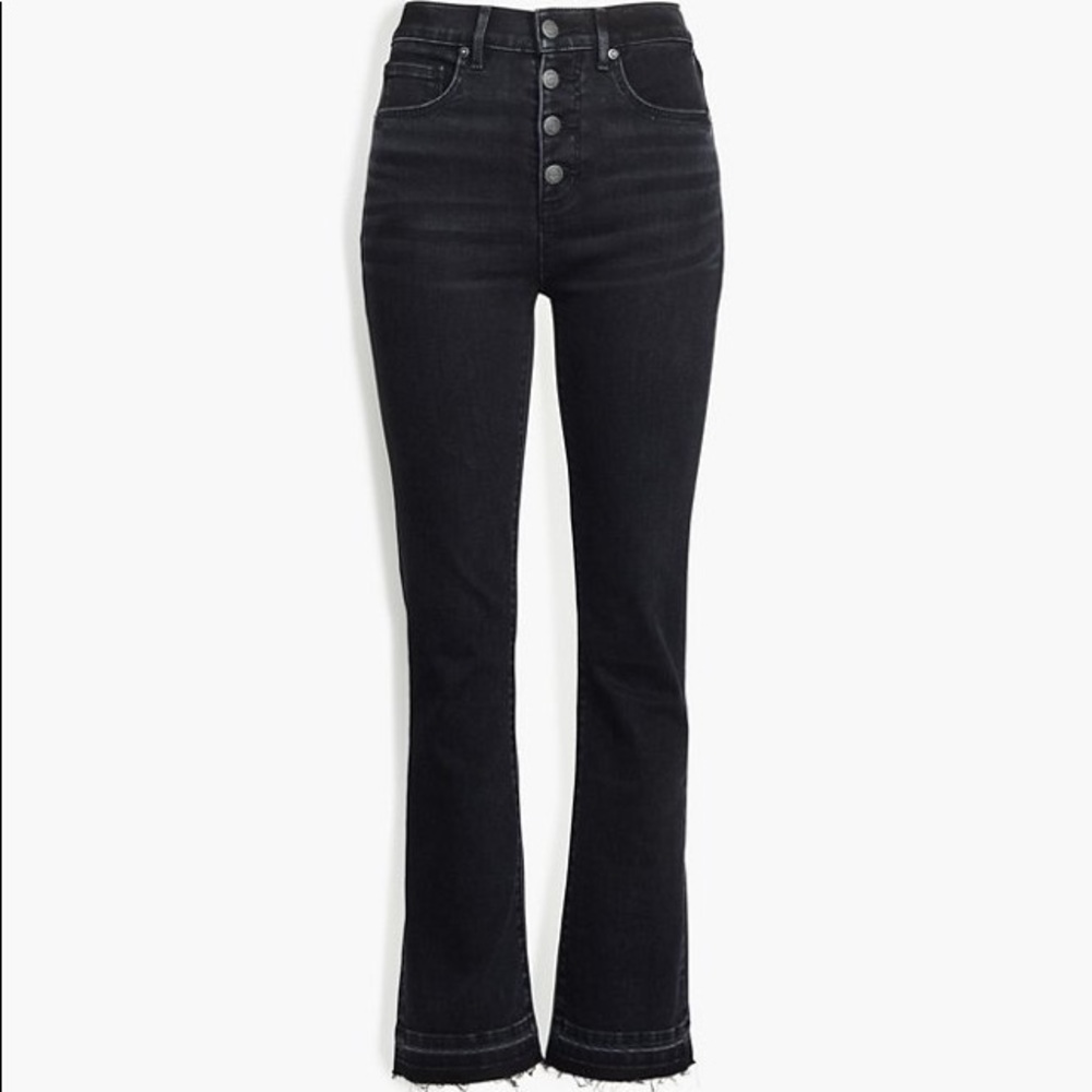 Button fly high waisted flare crop jeans